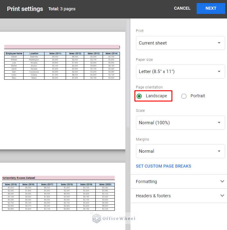 change page orientation